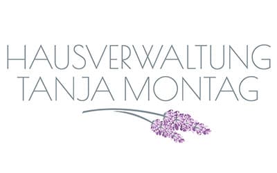 Das Logo zeigt den Text „Hausverwaltung Tanja Montag“ über einer Abbildung eines Lavendelzweiges.